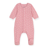 Petit Bateau Front Snap Heart Print Footie w/ Attached Bodysuit ~ Pink/White