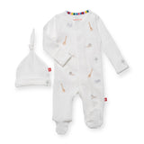 Magnetic Me Cotton Magnetic Embroidered Footie & Hat Set ~ Serene Safari/White