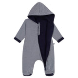 Petit Bateau Striped Padded Hooded Bunting ~ Navy/White