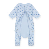 Petit Bateau Front Snap Whale Print Footie w/ With Attached Bodysuit ~ Blue