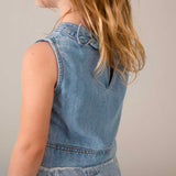 Mayoral Girls Sleeveless Denim Top & Sailor Shorts Set ~ Light Wash