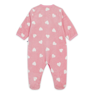 Petit Bateau Polaire Front Snap Heart Print Footie ~ Pink/White