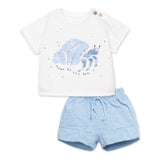 Play Up Baby Hermit Crab T-Shirt & Jersey Shorts Set ~ White/Light Blue