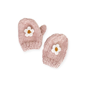 The Blueberry Hill Flower Knit Baby Mittens ~ Blush