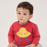 Bobo Choses Baby Pixel Abduction l/s T-shirt & Taxi Saurus Denim Pants Set ~ Red/Midnight Blue