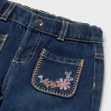 Mayoral Baby Girl Floral Print Sweatshirt & Embroidered Jeans Set ~ Soy/Dark Wash