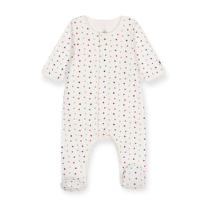 Petit Bateau Front Snap Hearts Footie w/ Attached Onesie ~ White Multi