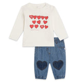 Stella McCartney Baby Girl Hearts l/s T-Shirt & Chambray Pants w/ Heart Patches Set ~ White/Blue