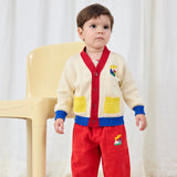 Bobo Choses Baby Choo Choo l/s T-shirt & Corduroy Pants Set ~ Light Blue/Red