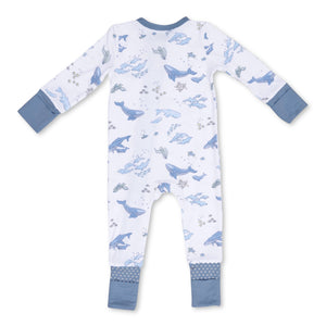 Angel Dear 2 Way Zipper Convertible Romper ~ Watercolor Blue Whales