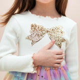 Petite Hailey l/s Bow Layered Tutu Dress ~ Ivory/Multi