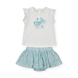 Mayoral Baby Girl s/s Tee & Striped Skirted Bloomer Set ~ White/Emerald