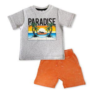Mish Boys Speed Boat Tee & Shorts Set ~ Heather Grey/Orange