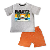 Mish Boys Speed Boat Tee & Shorts Set ~ Heather Grey/Orange