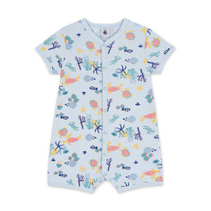 Petit Bateau s/s Sea World Print Short Romper ~ Blue Multi