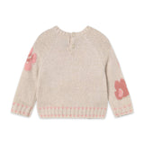 Mayoral Baby Girl Flowers Jacquard Sweater ~ Milk/Heathered Pink