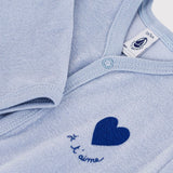 Petit Bateau Front Snap Velour Footie w/ Heart Detail ~ Blue