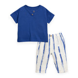 Play Up Baby T-Shirt & Striped Woven Pants Set ~ Cobalt/Off White