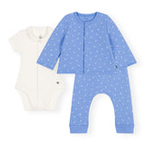 Petit Bateau Anchor Print Cardigan, Onesie & Pants Set ~ Blue/White