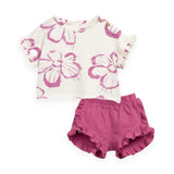 Play Up Baby Floral T-Shirt & Shorts w/ Frills Set ~ Off White/Magenta