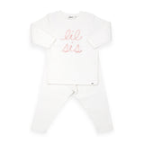 Oh Baby! "Lil Sis" Embroidered 2pc Set ~ Cream/Pink Sparkle