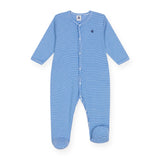 Petit Bateau Front Snap Striped Footie ~ Blue/White