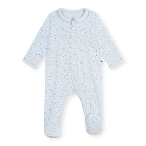 Petit Bateau Front Zip Star Print Footie w/ Collar ~ Blue