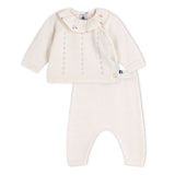 Petit Bateau Knit Sweater w/ Ruffle & Pants Set ~ White