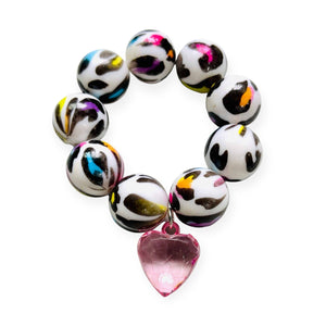 Sadie's Moon Bubblegum Bead Bracelet ~ Heart Rainbow Animal Print