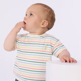 Petit Bateau Baby Multi Striped s/s Tee w/ Ice Cream Patch & Shorts Set ~ White Multi/Blue