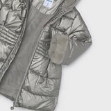 Mayoral Girls Metallic Faux Fur Puffer Coat ~ Silver