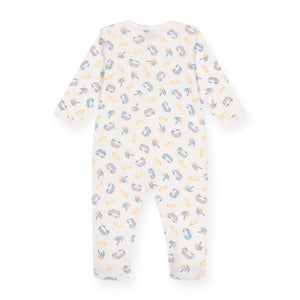 Petit Bateau Front Snap Surfboard Print Footie ~ White Multi