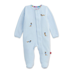 Magnetic Me Embroidered Velour Footie ~ Blue Dogs