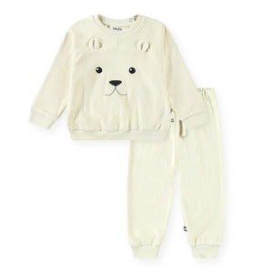 Molo Baby Deary Velour Sweatshirt & Sigo Sweatpants Set ~ White Noise