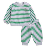 Bobo Choses Baby Striped Sweatshirt & Joggers Set ~ Light Heather Grey/Green