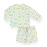 Mayoral Baby Boy Printed Sweatshirt & Sweatshorts Set ~ Dinosaurs/Cream