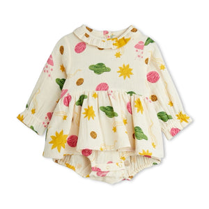 Mini Rodini Baby Space Print Muslin Skirted Bubble ~ Off-White