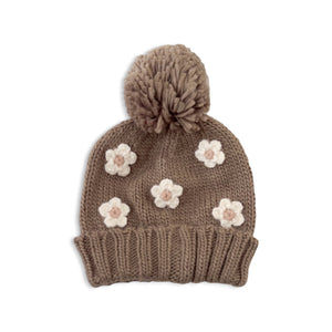 The Blueberry Hill Knit Flowers Hat ~ Tan