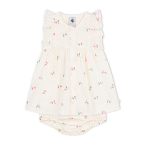 Petit Bateau Sleeveless Gauze Floral Print Dress w/ Bloomer~ Ecru Multi