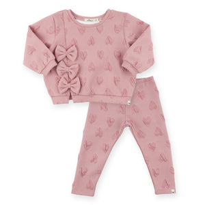 Oh Baby! Pucker Hearts Chelsea Bows Sweatshirt & Leggings Set ~ Blush