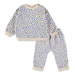 Babyclic Animal Print Sweatshirt & Pants Set ~ Ecru/Blue