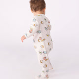 Petit Bateau Front Snap French Breakfast Print Footie ~ White Multi