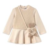 Mayoral Baby Girl Bi-material Sherpa Dress w/ Bear Bag ~ Light Khaki