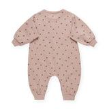 Quincy Mae Relaxed Fleece Romper ~ Polka Dots/Mauve