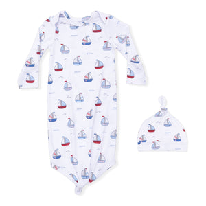 Angel Dear Knotted Gown & Hat Set ~ Bubbly Sailboats Blue