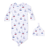 Angel Dear Knotted Gown & Hat Set ~ Bubbly Sailboats Blue