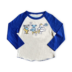 Rowdy Sprout Baby Grateful Dead Snow Bears Raglan l/s Tee ~ Vintage White/Royal