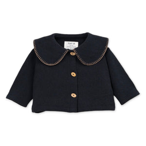 Play Up Baby Knit Cardigan w/ Collar, l/s Lettuce Edge Top & Printed Ballon Pants Set ~ Black/Tan