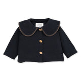 Play Up Baby Knit Cardigan w/ Collar, l/s Lettuce Edge Top & Printed Ballon Pants Set ~ Black/Tan
