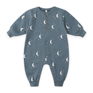 Quincy Mae Relaxed Fleece Romper ~ Silver Moons/Ocean